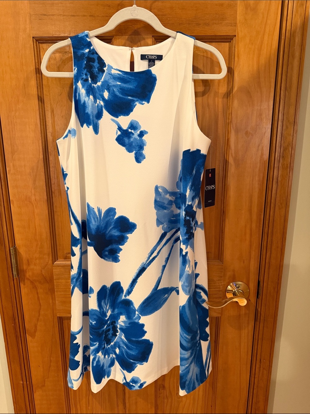 Chaps White and Blue Floral Sleeveless Mini Dress
